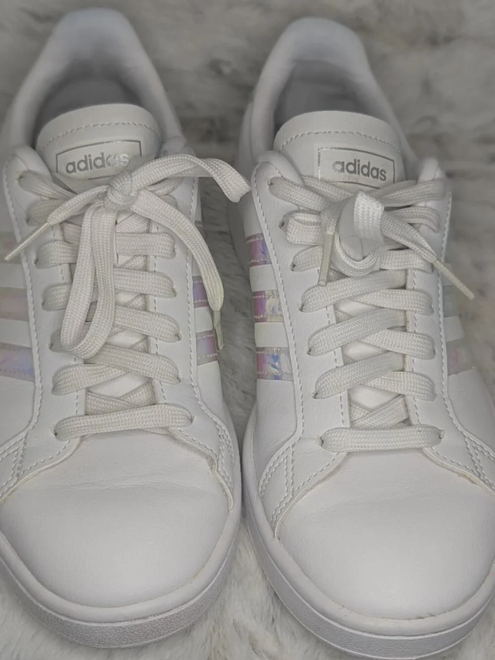 Adidas Grand Court Women's Size 8 White Holographic Iridescent Sneakers EUC